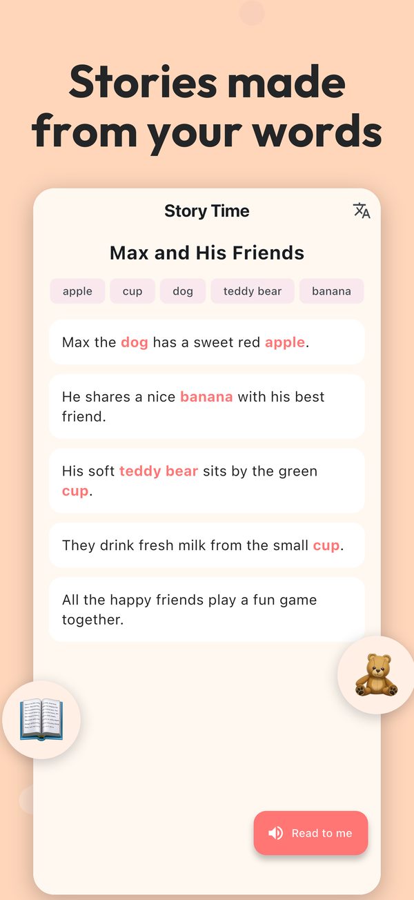 Story made from learned words